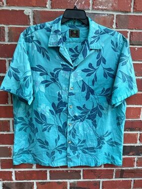 Palms Activewear Men’s XXL Teal Floral Hawaiian Short Sleeve Button Up Shirt F6